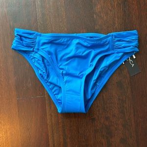 Size 8 La Blanca Island Goddes side shirred hipster royal blue bikini bottom